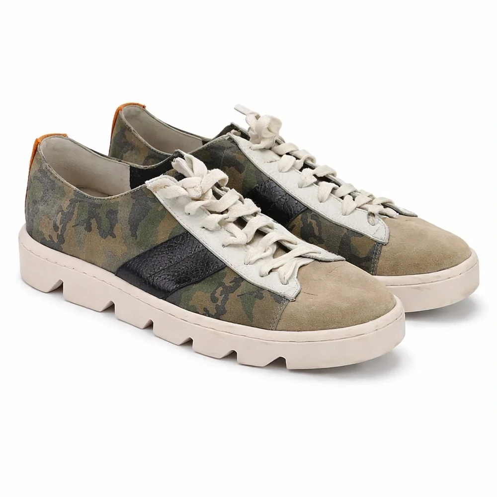 Bernardo Camo Leather Suede Lace-Up Sneakers Size 8 Chunky Lug Sole